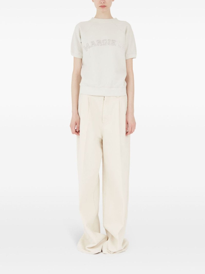 Maison Margiela Textured Logo Short-Sleeve Sweatshirt In Creamy White