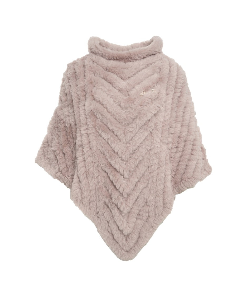 Liu Jo Faux Fur Poncho With Chevron Pattern