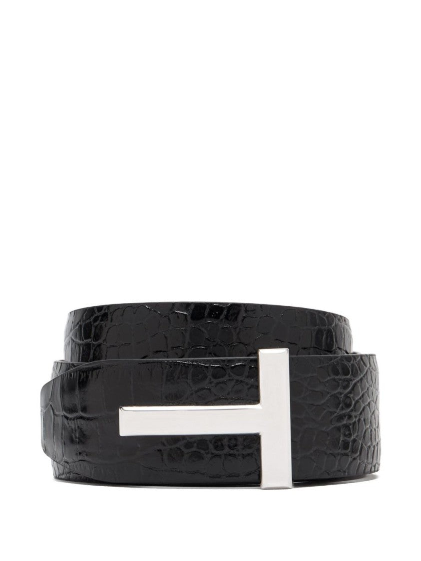 Tom Ford Textured Black Vitello Leather Belt