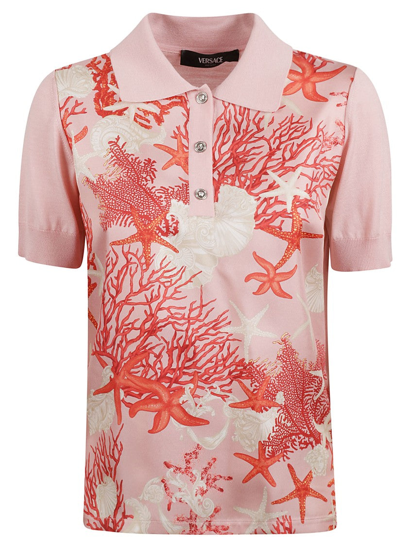 Versace Coral And Seashell Print Polo Shirt