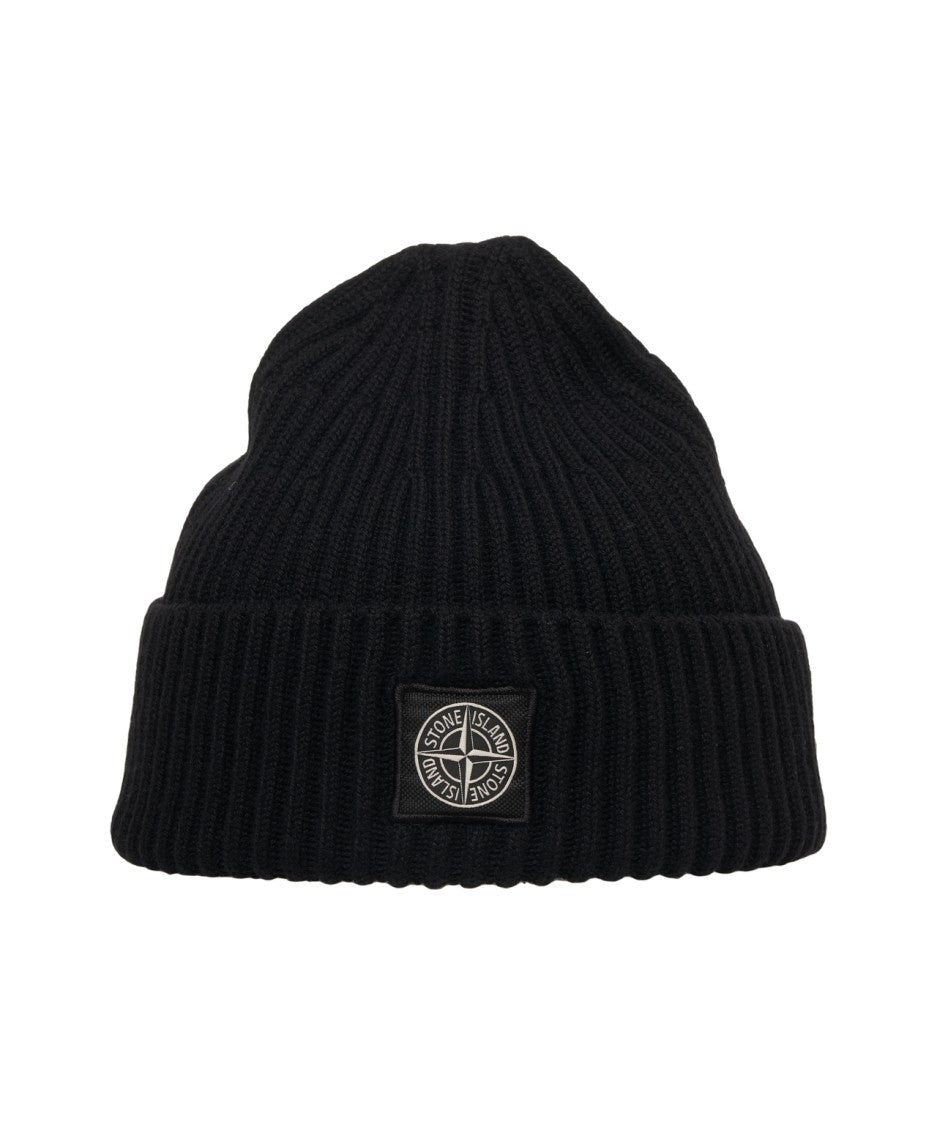 Stone Island Ribbed Knit Beanie With Logo Patch