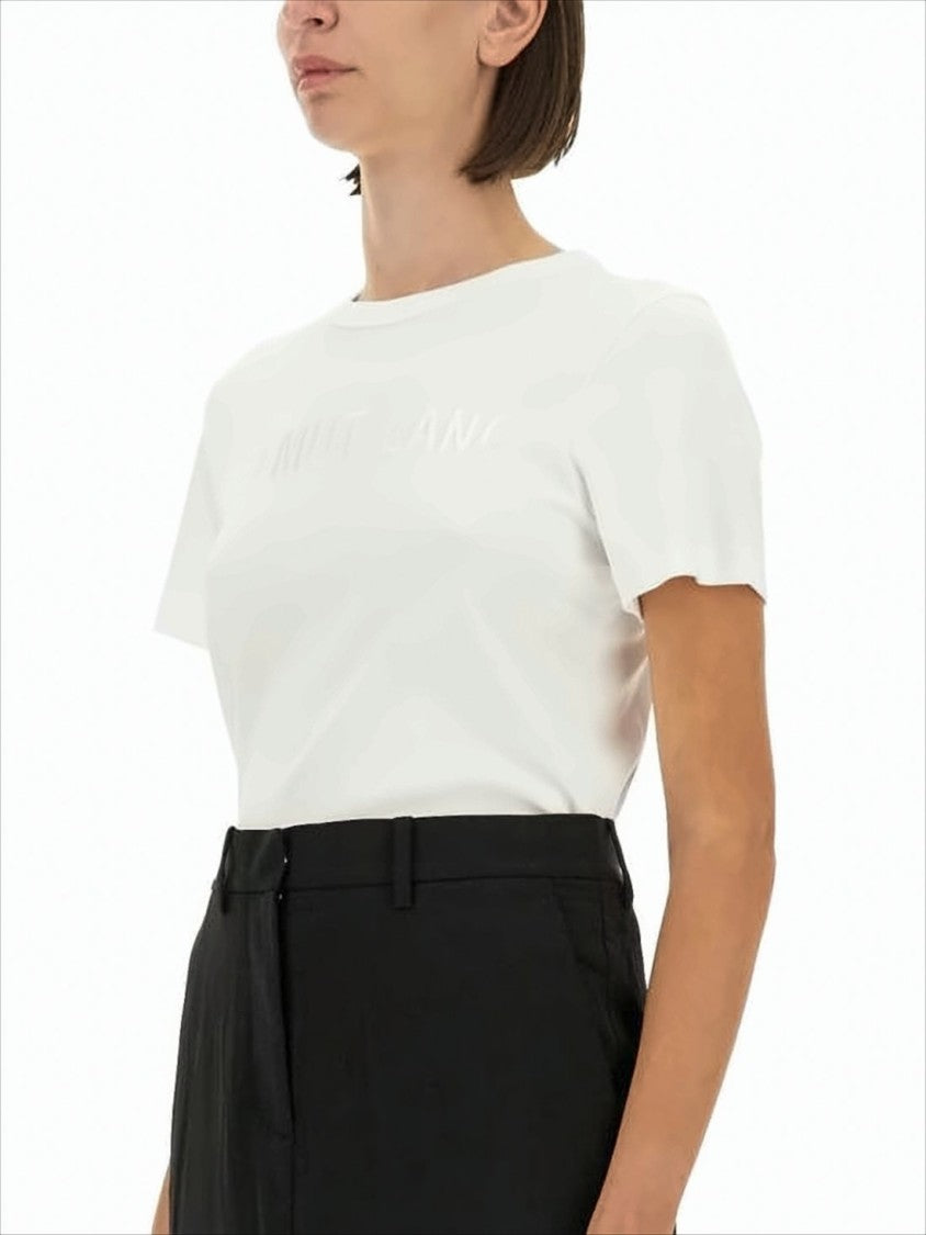 Helmut Lang Fitted White Cotton T-Shirt With Embossed Lettering