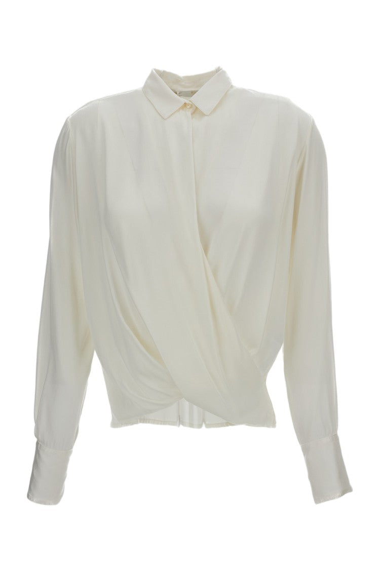 Q-Wins Draped Front Blouse With Wrap Design And Classic Collar