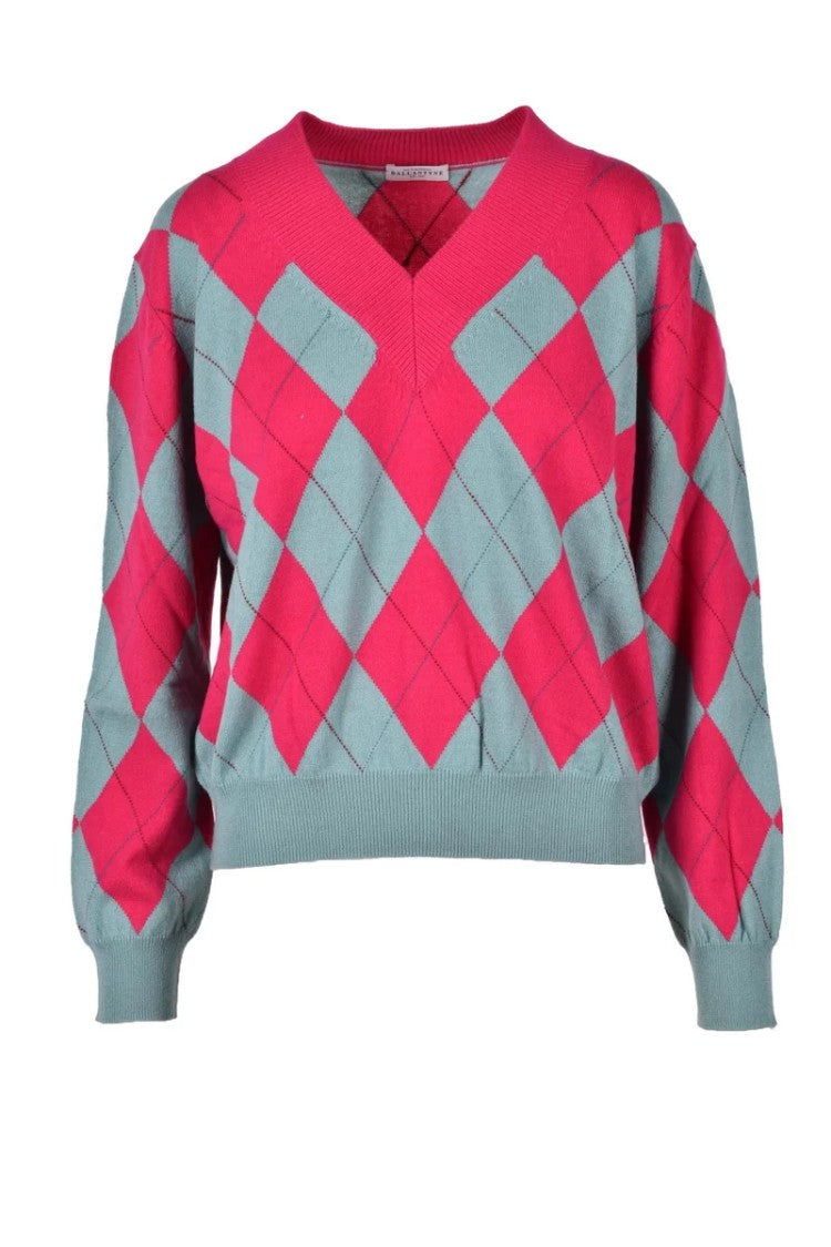 Ballantyne Argyle Pattern Cashmere Pullover Sweater