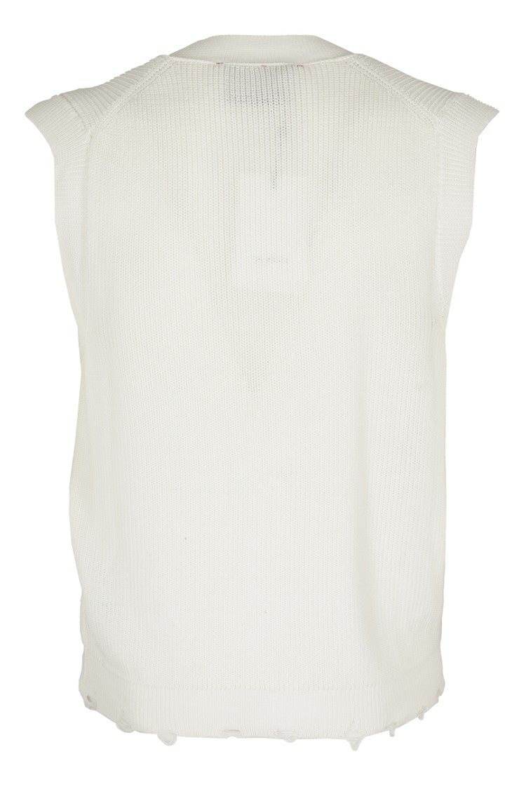 Amaranto V-Neck White Knit Gilet