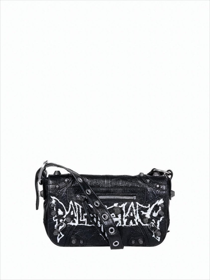 Balenciaga Textured Lambskin Crossbody Bag With Graffiti Logo