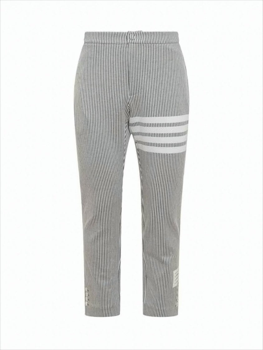 Thom Browne Tailored Grey Cotton Suit Pants With Vertical Pinstripes