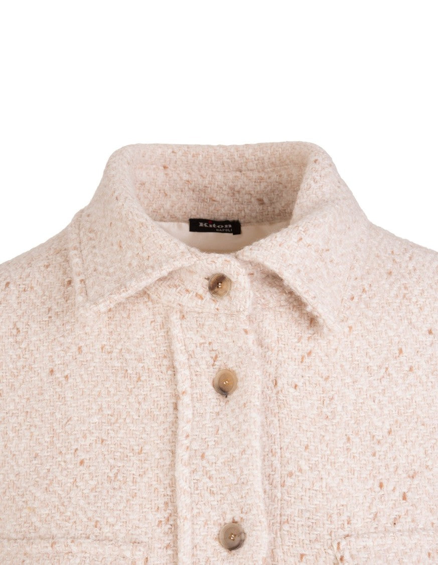 Kiton Beige Virgin Wool And Cashmere Blend Jacket With Textured Finish