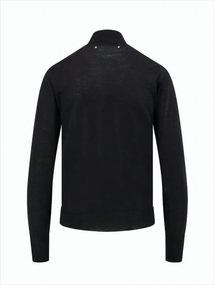 Golden Goose Fitted Black Turtleneck Sweater With Metallic Star Accents
