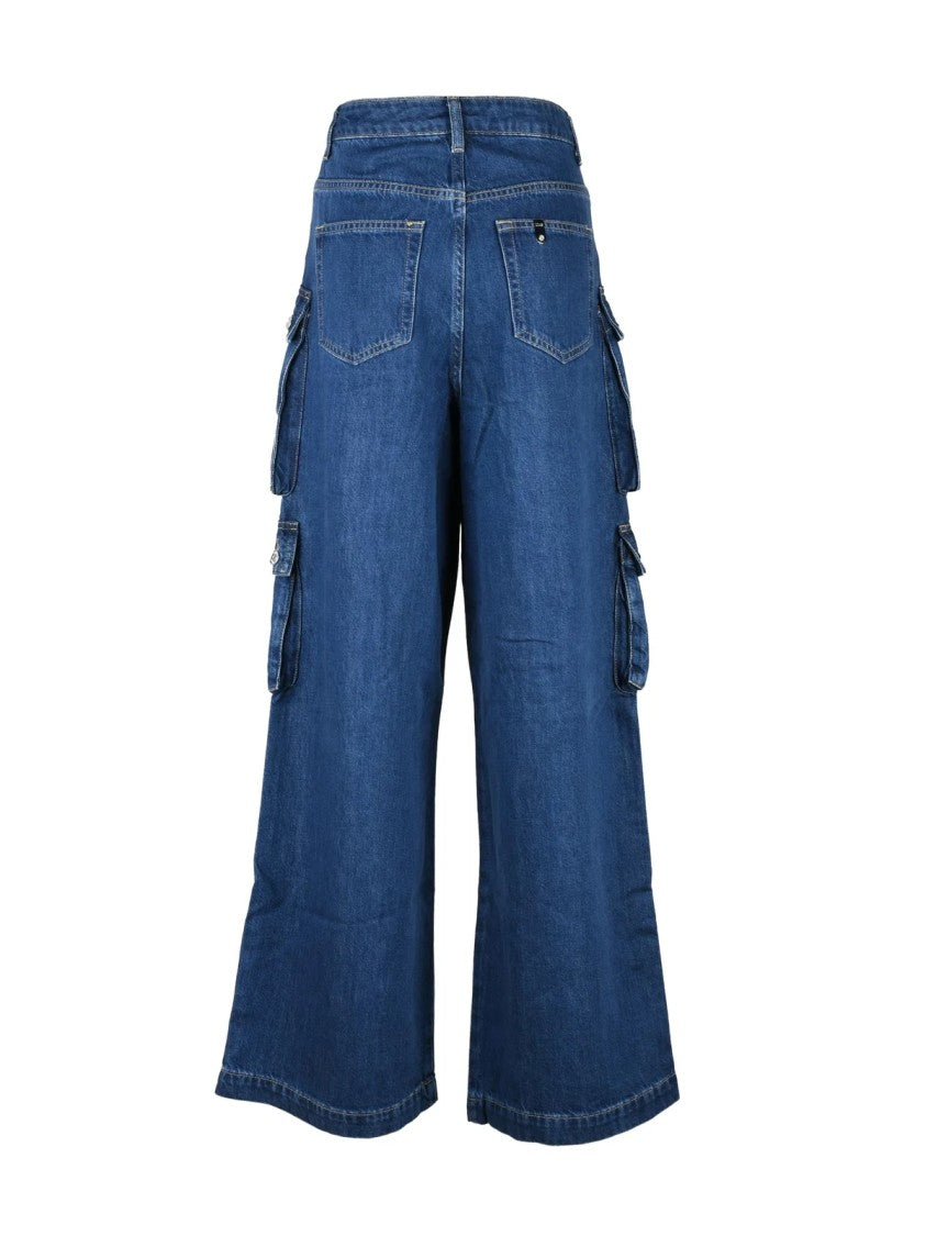 Liu Jo Blue Cotton Women's Palazzo Leg Cargo Jeans