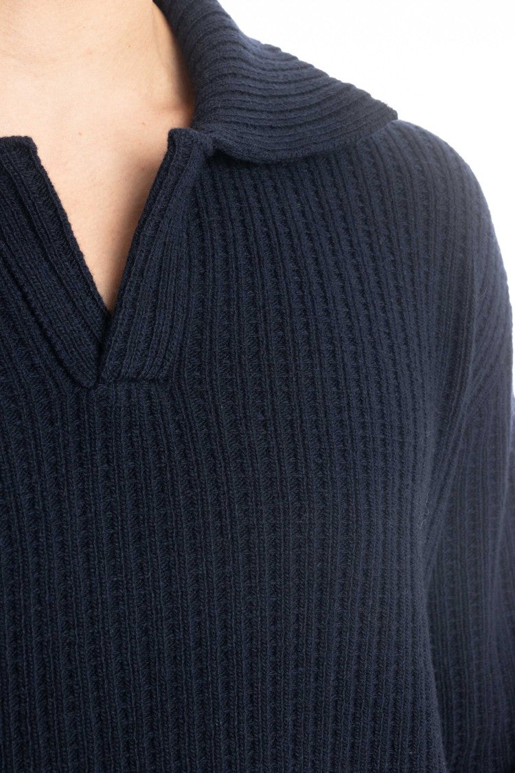 Roberto Collina Bicolor Wool-Cashmere Polo Sweater