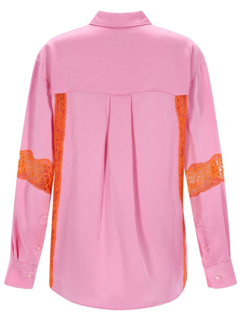 Msgm Pink Orange Lace Inserts Shirt