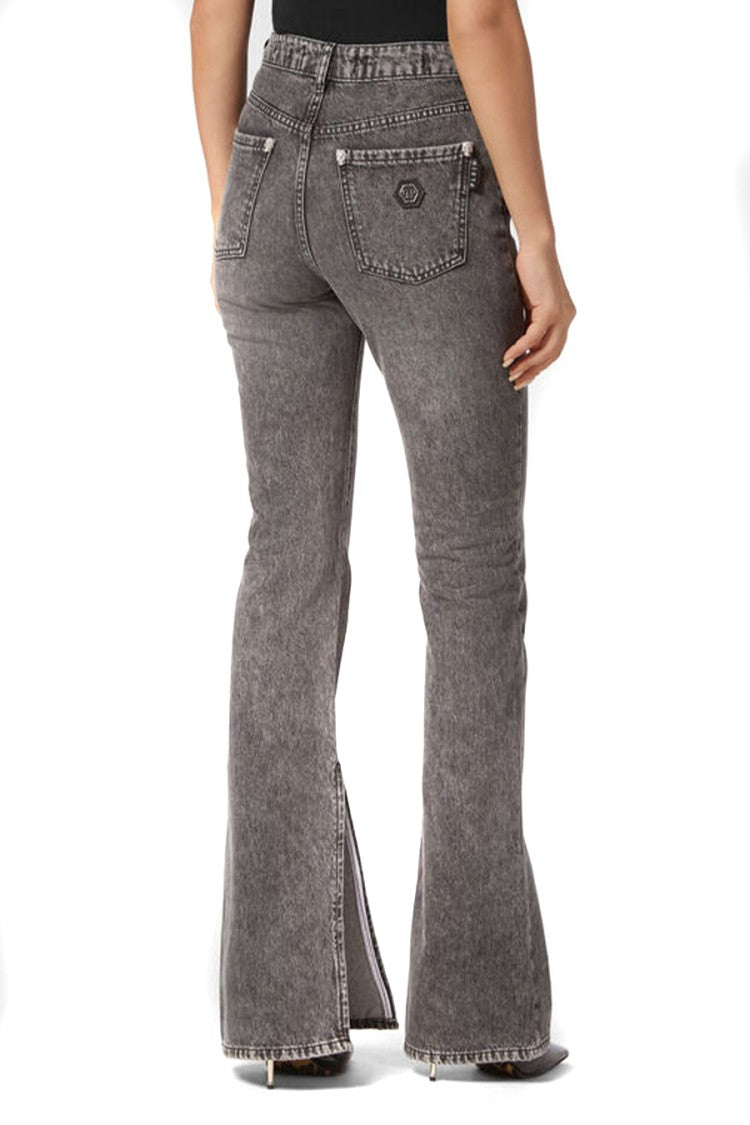 Philipp Plein Flared High-Waisted Jeans With Split Hem Design