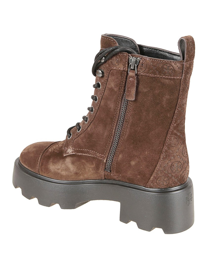 Tory Burch Suede Combat Boots With T Monogram