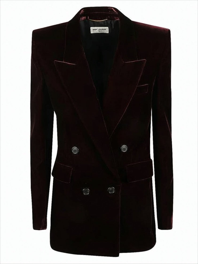 Saint Laurent Double-Breasted Velvet Suit Jacket With Structured Lapels