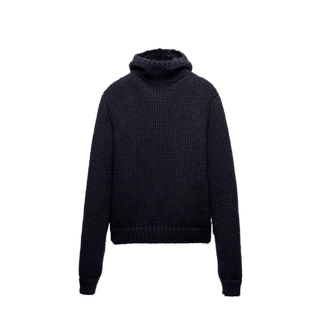Prada Wool Hooded Sweater With Ribbed Trim