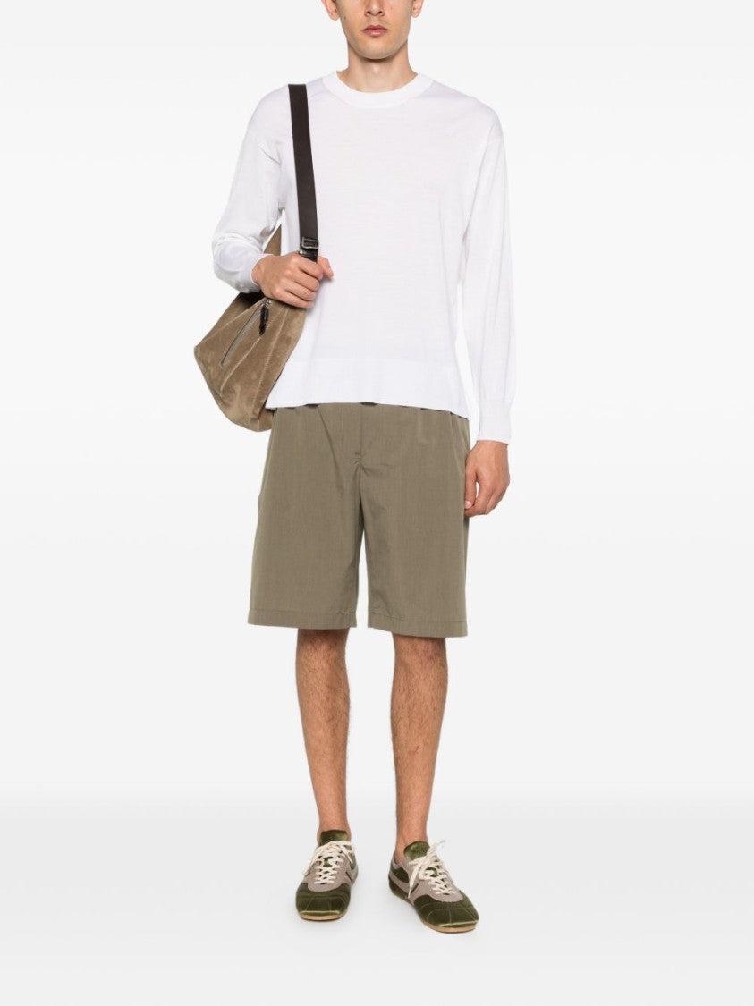 Ami Paris Minimalist White Sweater With Ribbed Details And Relaxed Fit