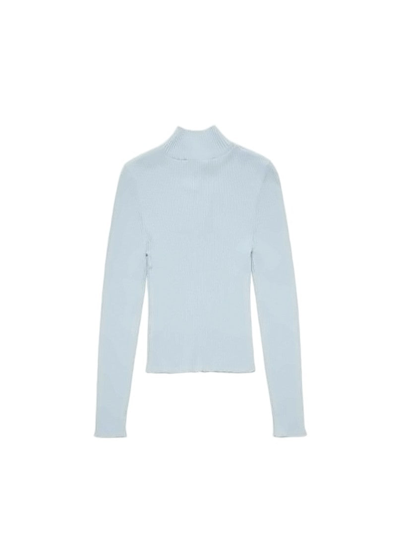 Amomento High Collar Ribbed Cardigan