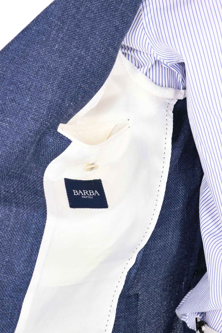 Barba Double-Breasted Textured Weave Jacket In Wool-Silk-Linen Blend
