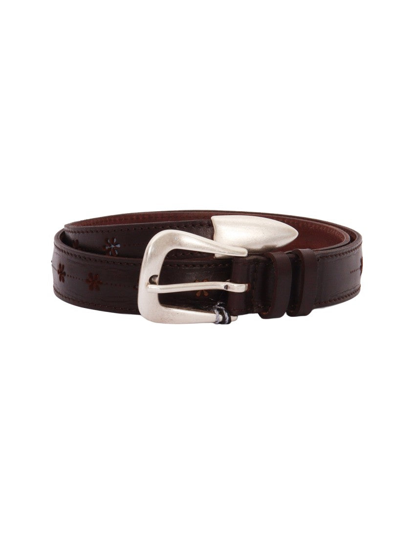 Claudio Orciani Slim Leather Floral Belt
