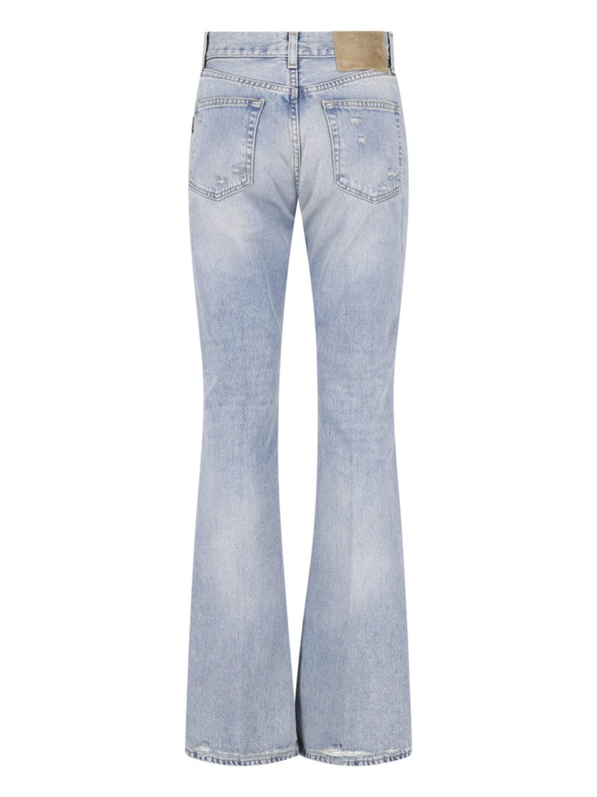 Haikure Light Blue Flora Flared Distressed Jeans