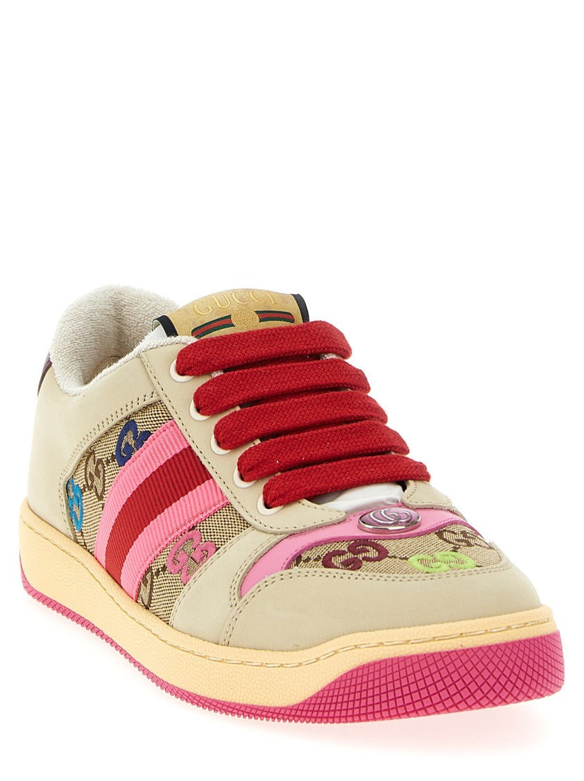 Gucci Leather Sneakers With Gg Monogram Inserts