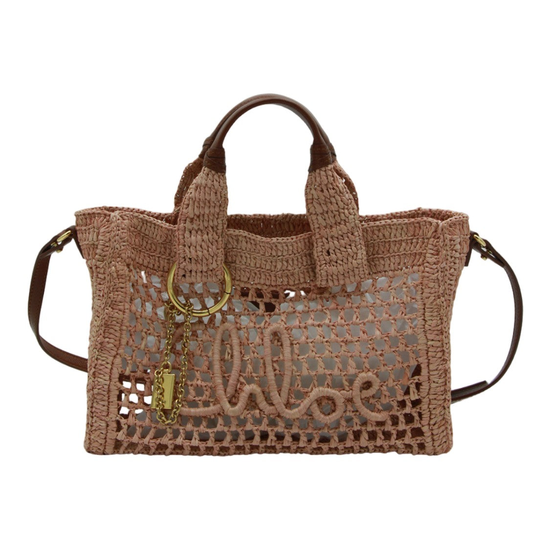 Chloé Woven Open-Knit Bag With Detachable Strap And Gold Accents
