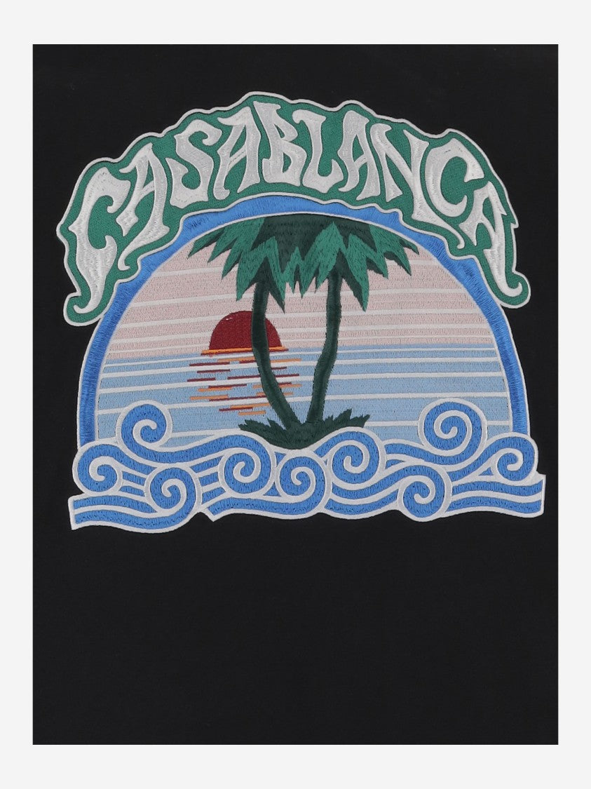 Casablanca Black Front Embroidered Cotton Sweatshirt
