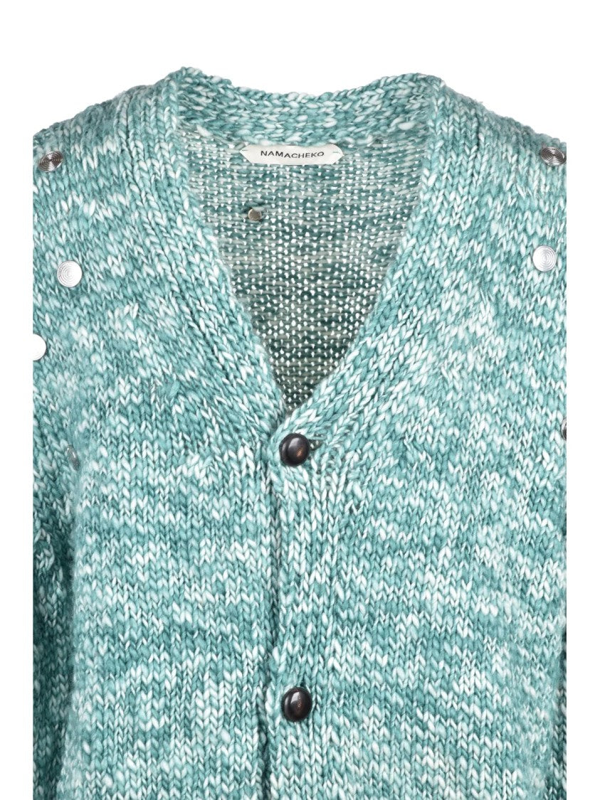 Namacheko Green Marled Metal Accents Merino Wool Long Cardigan