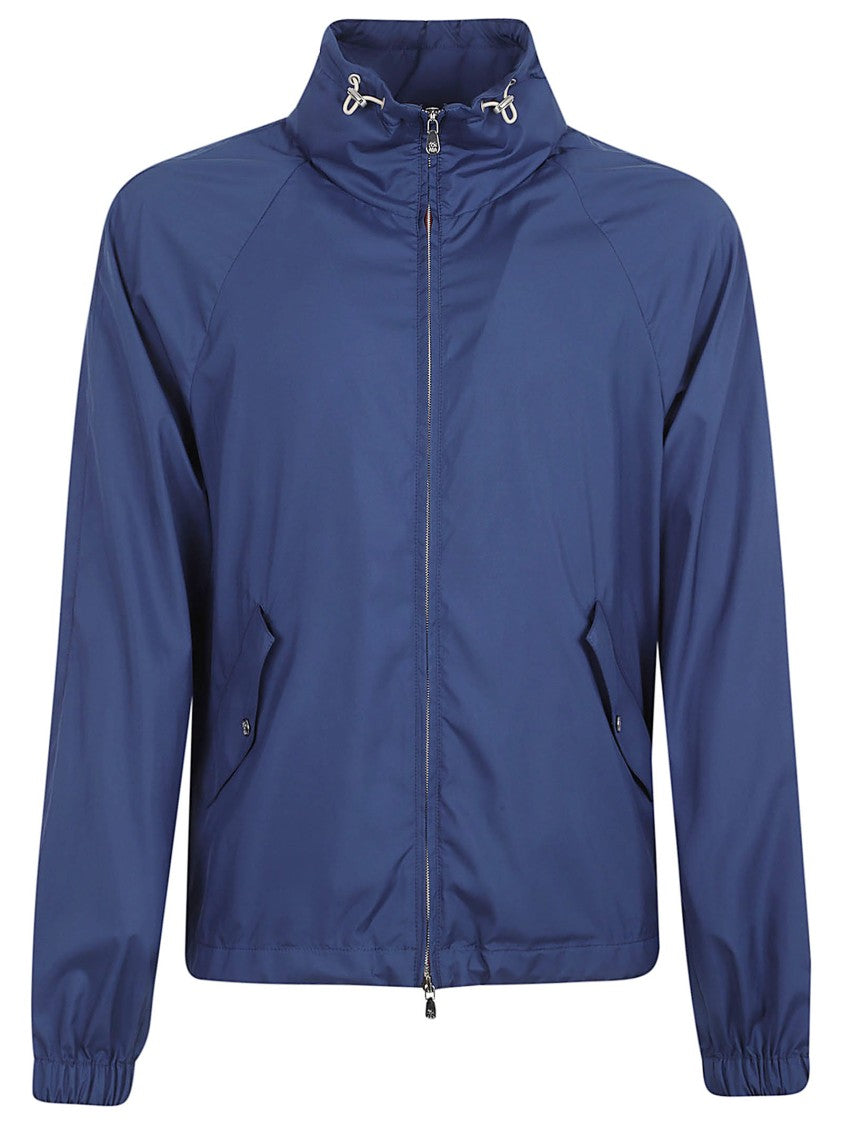 Brunello Cucinelli Blue Jacket With High Collar And Adjustable Toggles