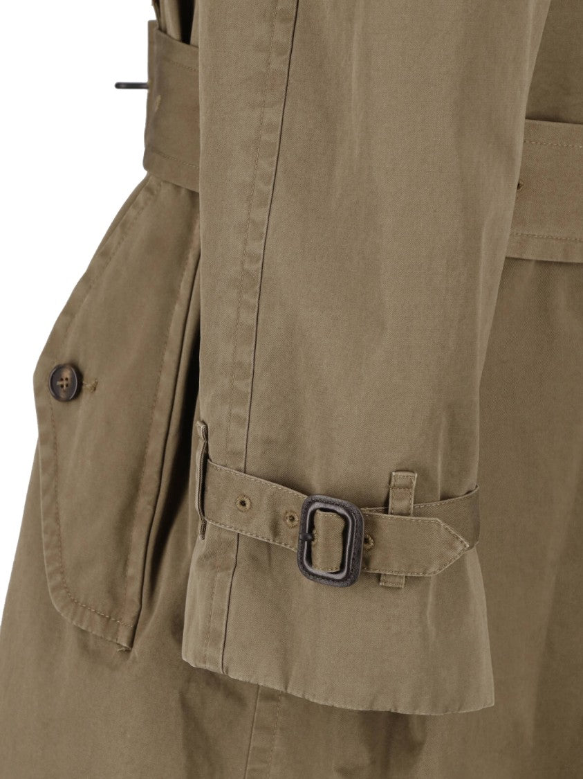 Maison Margiela Green Double-Breasted Folded Collar Cotton Trench Coat