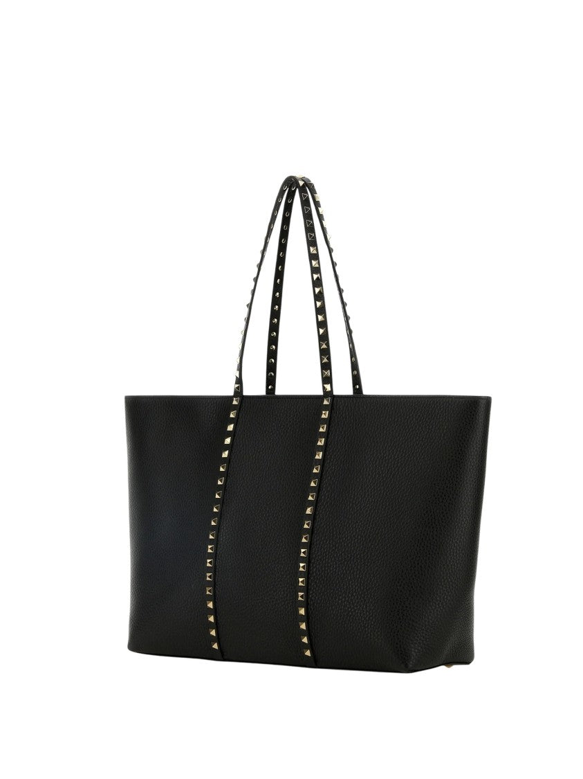 Valentino Large Black Pyramid Stud Leather Tote Bag