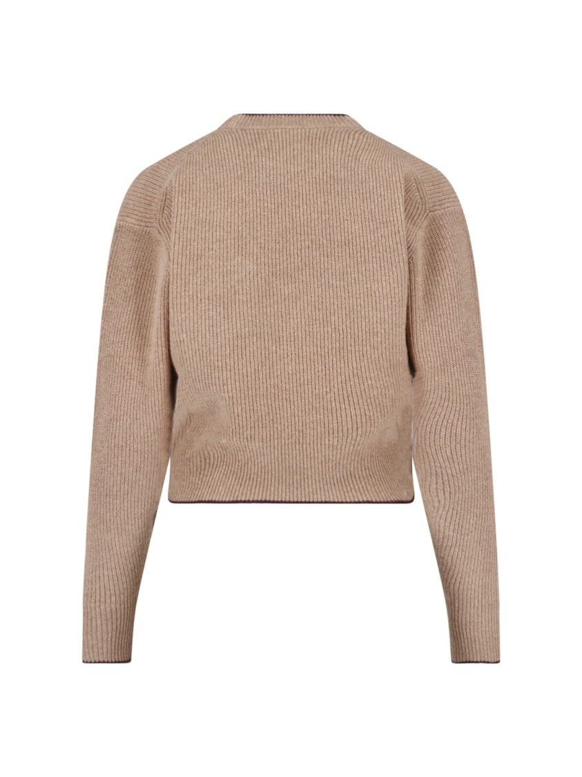 Chloé Cropped Wool And Cashmere Knit Sweater With Intarsia Logo