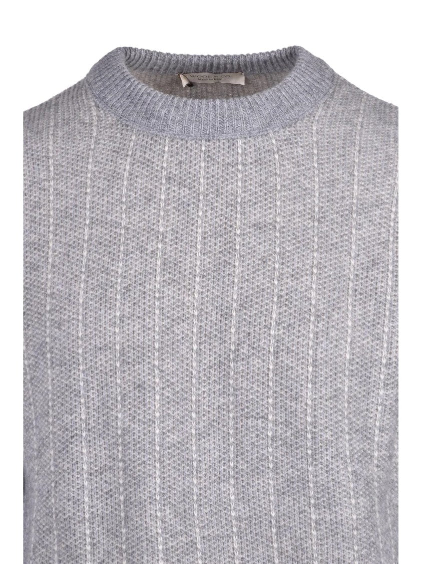 Wool & Co Vertical Ribbed Knit Crew Neck Sweater
