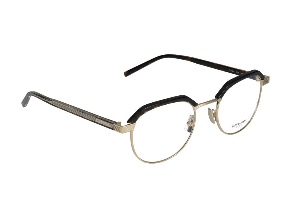 Saint Laurent Havana Geometric Metal Eyeglasses