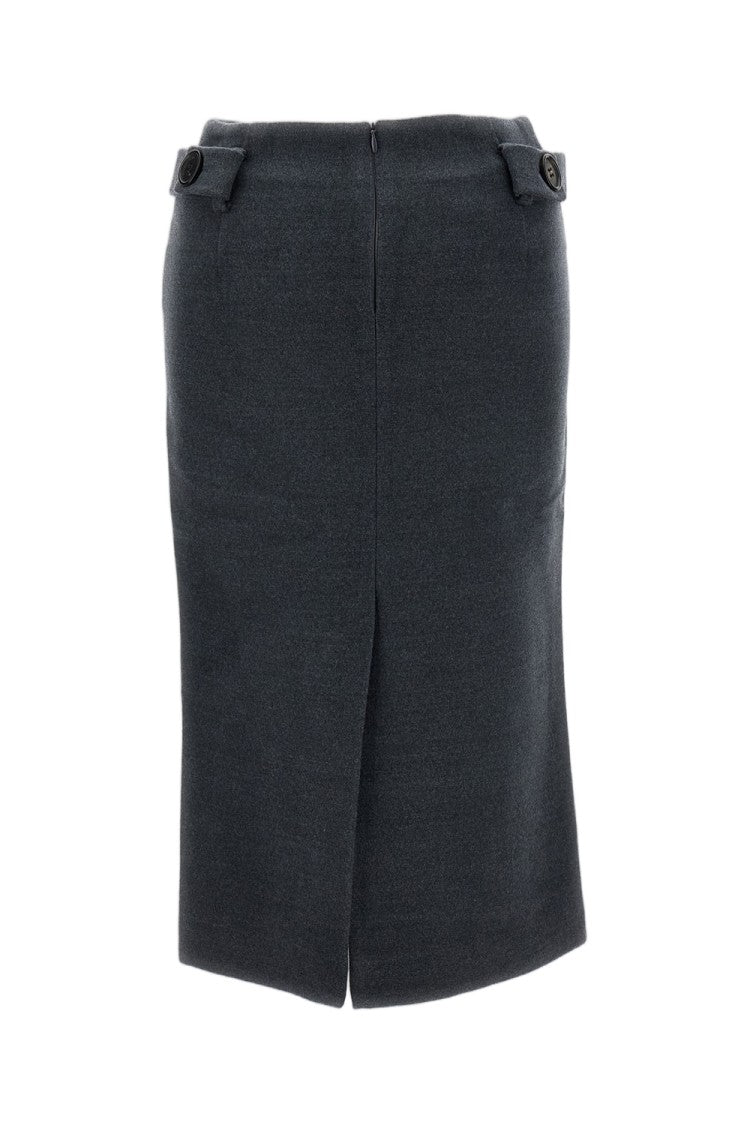 Shushu/Tong Grey Bow Trimmed High-Rise Wool Pencil Skirt