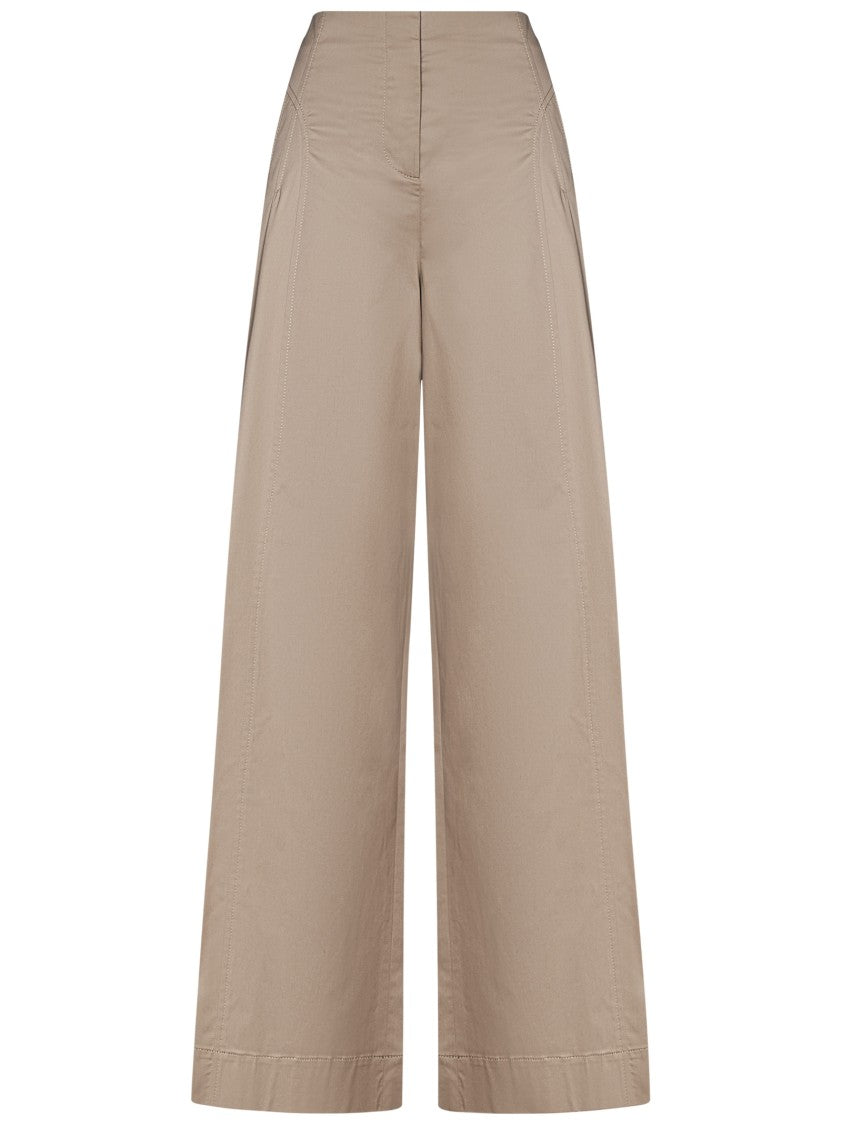 Alberta Ferretti Taupe Satin Finish Wide-Leg Trousers