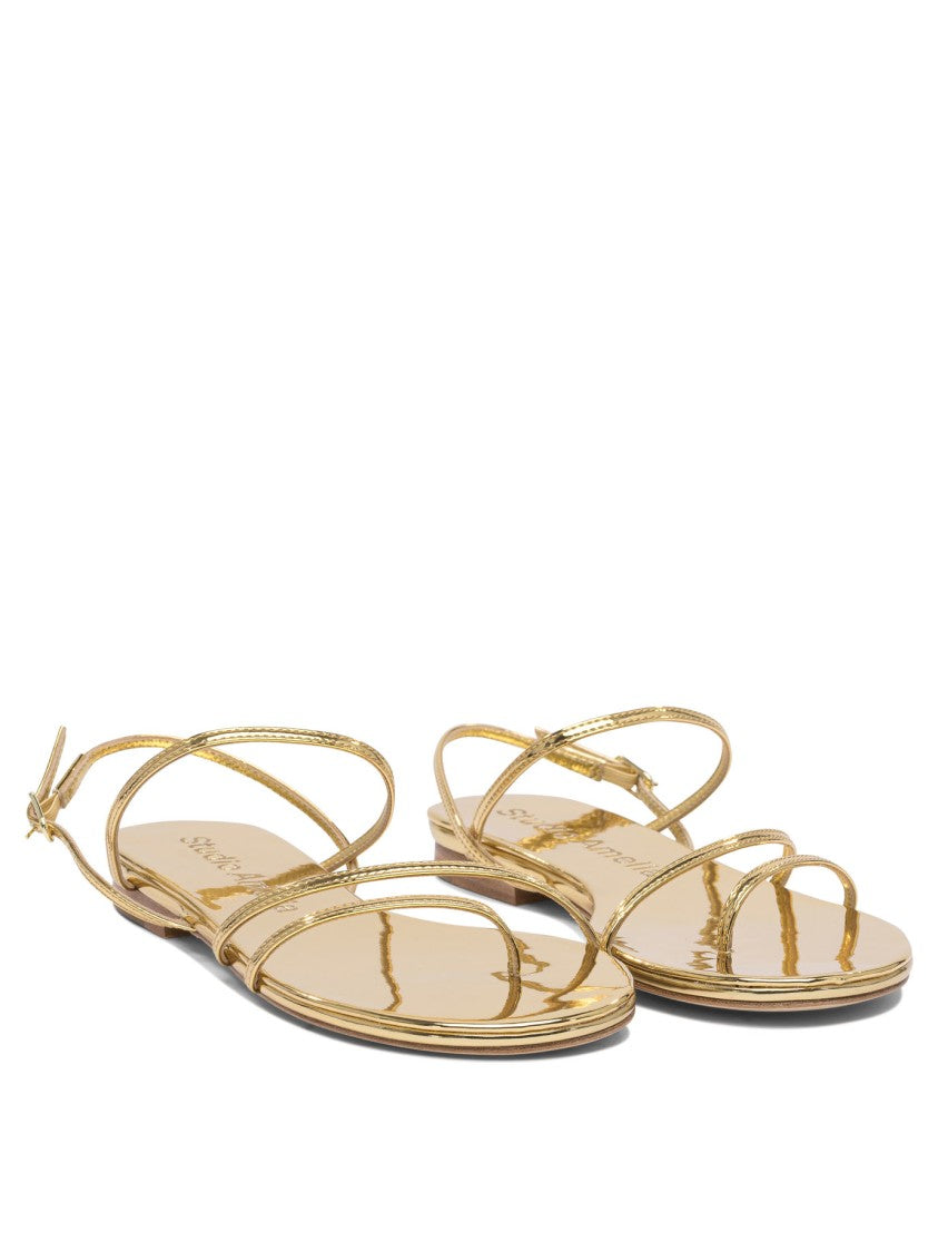 Studio Amelia Gold Leather Sandals With Multiple Straps