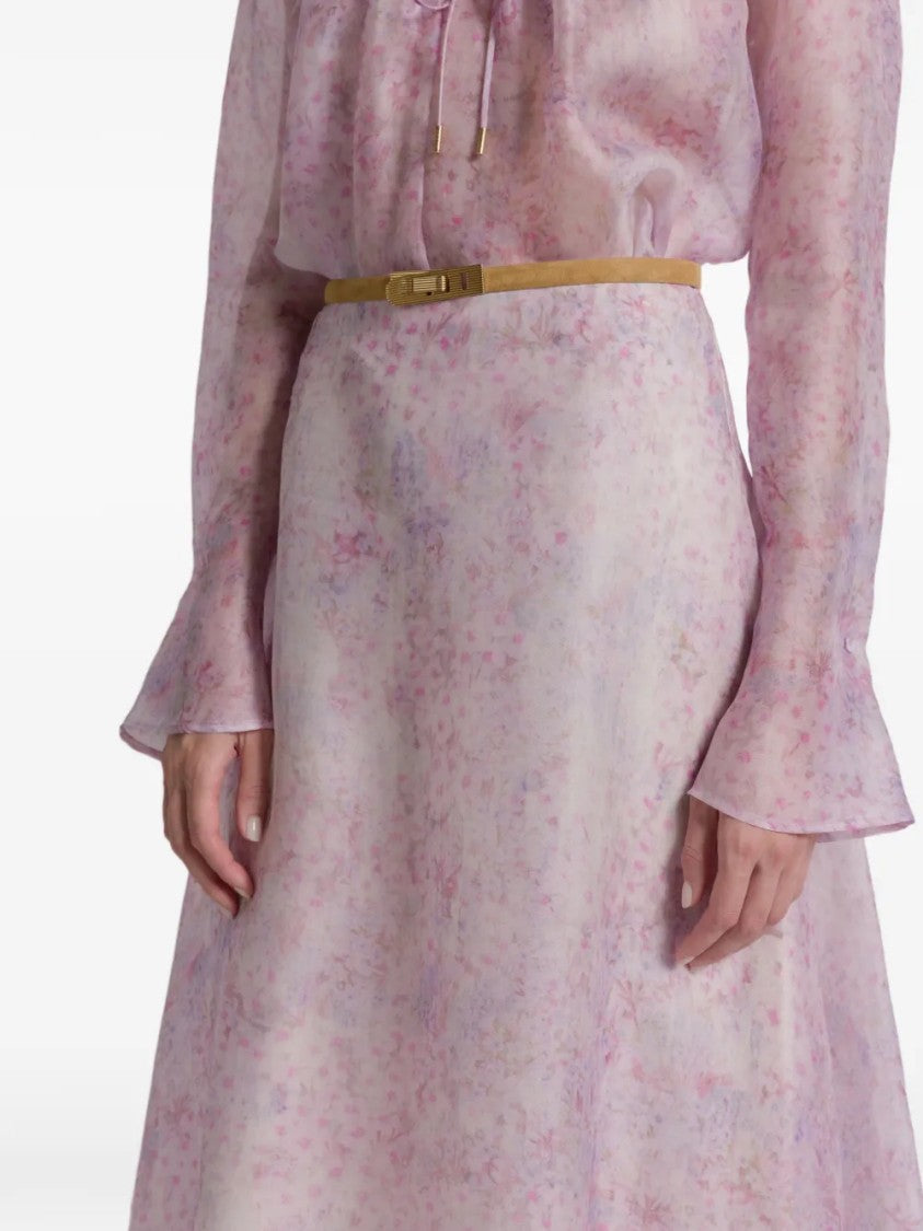 Alberta Ferretti Pastel Floral Print Midi Skirt In Sheer Organza