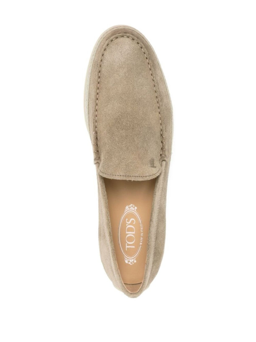 Tod's Neutral Suede Moccasin With Tonal Design And Rubber Sole