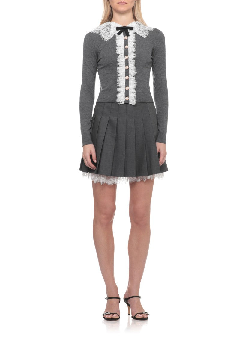 Self-Portrait Grey Lace Collar Cardigan