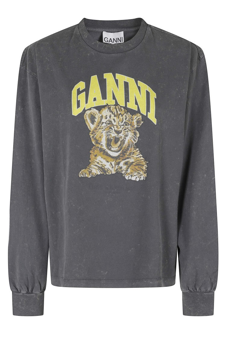 Ganni Future Tiger Graphic Long-Sleeve Cotton T-Shirt