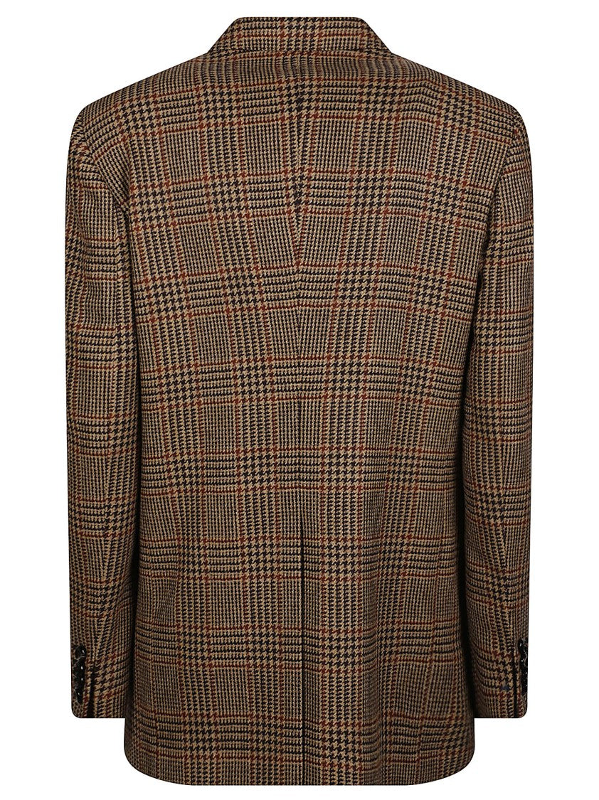 Tagliatore Double-Breasted Checkered Wool Jacket With Red Accents