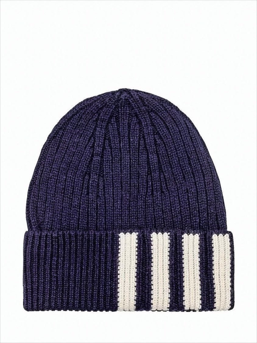 Thom Browne Ribbed Cashmere Beanie With Contrasting Stripes And Distinctive Tag