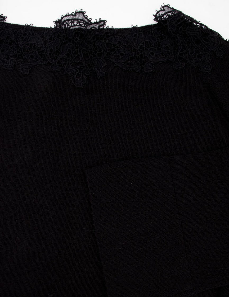 Ermanno Scervino Black Jersey Jumper With Lace Detailing