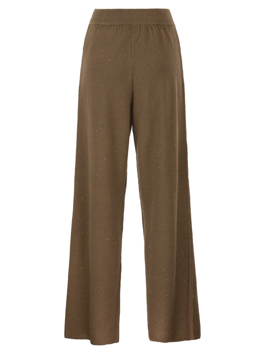 Fabiana Filippi Wide-Leg Trousers In Cotton And Linen Knit With Sequins