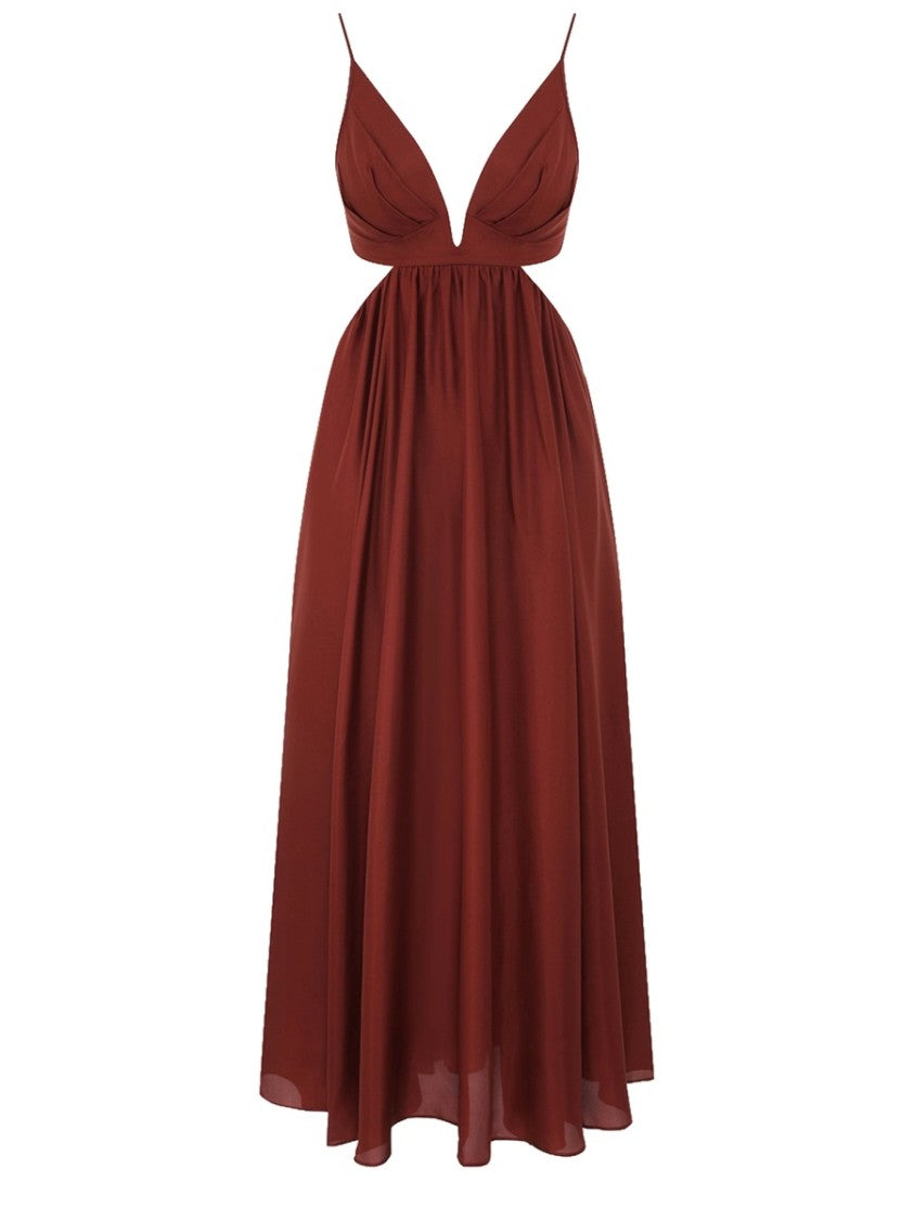 Zimmermann Bordeaux Deep V-Neck Open Back Silk Dress