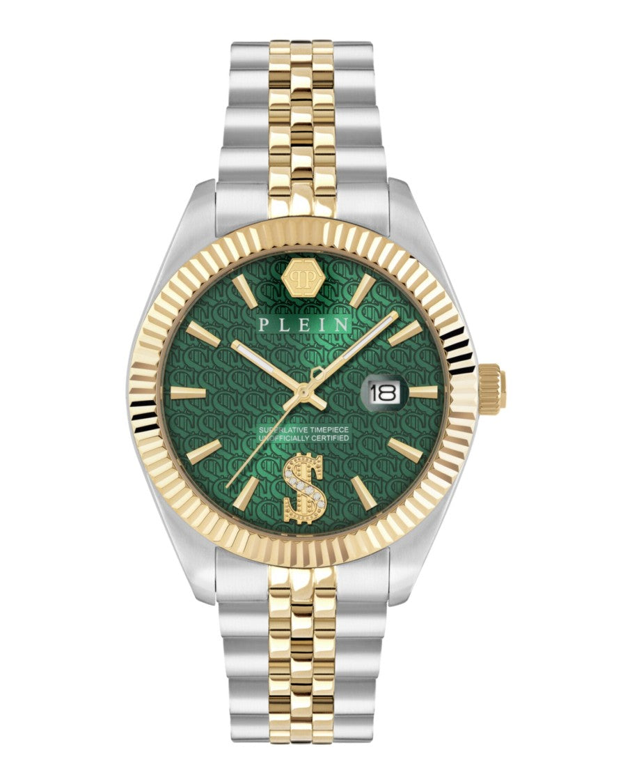 Philipp Plein Date Superlative Crystal Watch With Green Guilloche Dial