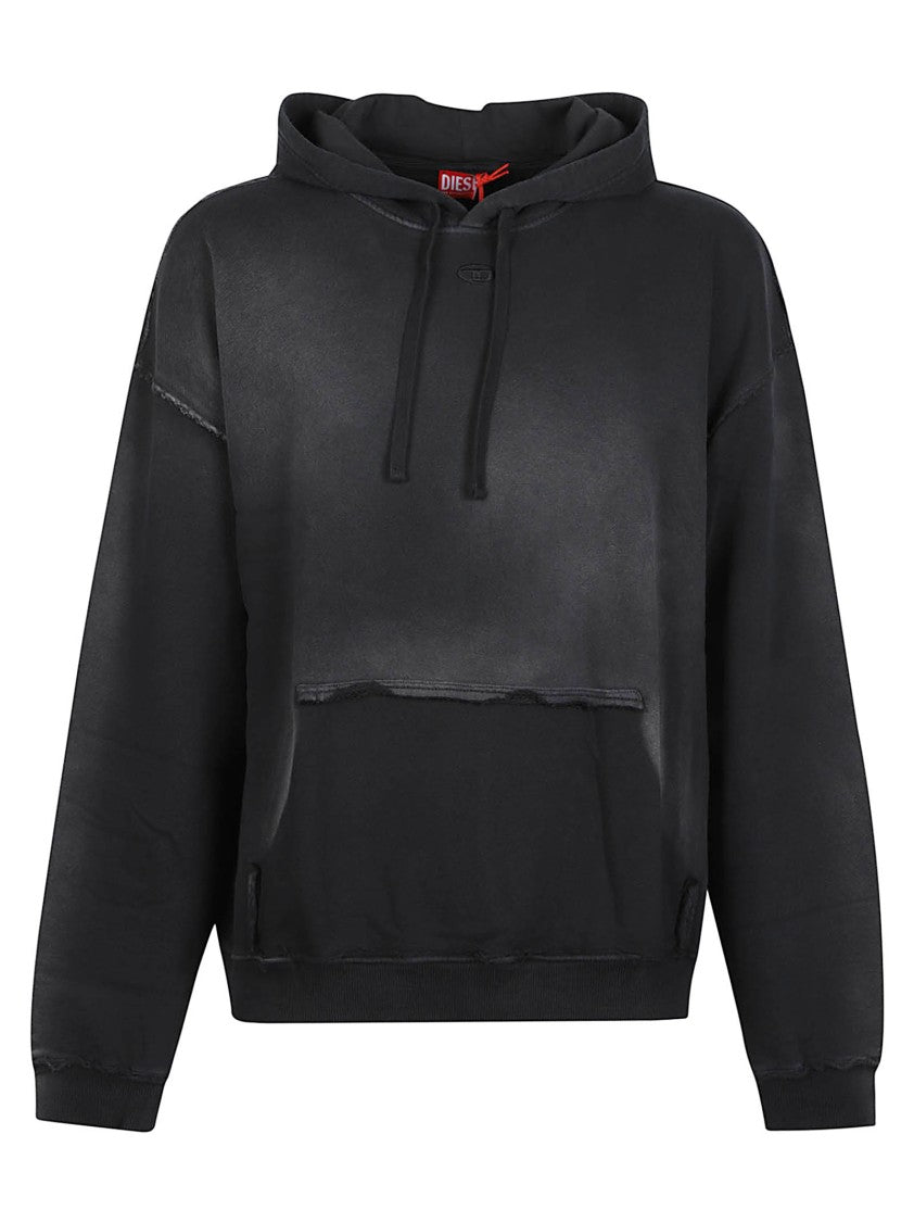 Diesel S-Pock Black Distressed Cropped Hoodie