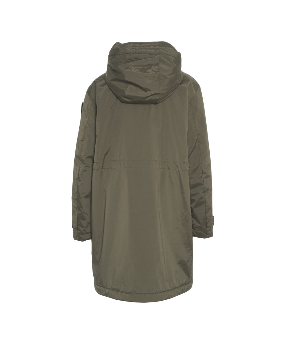 Blauer Quilted Olive Green Parka With Protective Hood And Adjustable Details